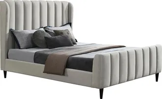 Vente-Unique Vente-unique - Letto 160 X 200 Cm Tessuto Con Cuciture Verticali Grigio - Casagoti