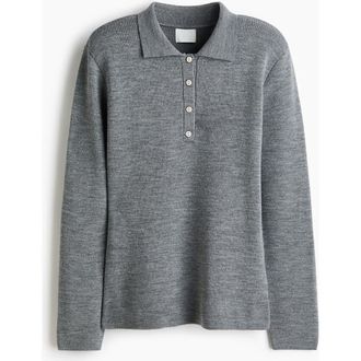 H&M Shoulder-pad Polo Jumper in Gray Melange at Nordstrom, Size Xx-Small