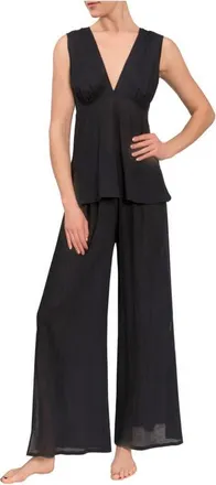 Everyday Ritual Deep V Wide Leg Pajamas in Black at Nordstrom, Size X-Large