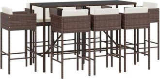 vidaXL 9 Piece Garden Bar Set with Cushions Brown Poly Rattan Vidaxl
