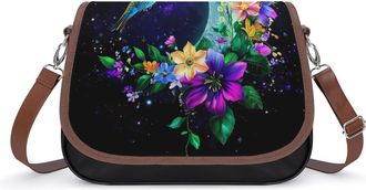 Generic Moon with Flowers Hummingbird Small Womens Crossbody Bags Shoulder Handbag with Adjustable Strap for Travel