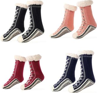 Generic Unisex Thick Cashmere Slipper Home Socks Fluffy Plush Comfy Sleeping Footwear Non-slip Grippy Boots Thermal Plush Booties (4pcs-e,One Size)