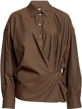 Christophe Lemaire Twisted Cotton & Silk Button-Up Shirt in Truffle at Nordstrom, Size 36