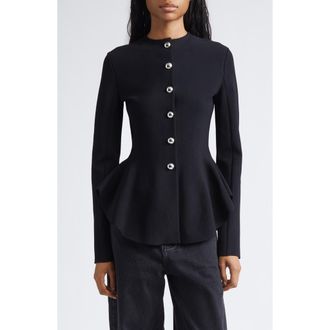 Proenza Schouler Dasha Compact Stitch Peplum Sweater Jacket in Black at Nordstrom, Size X-Small