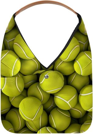 Generic Tennis Ball Pattern Reusable Lightweight Grocery Bags - Foldable Into Compact Pouch, Washable & Sturdy, Multipurpose for Shopping and Travel