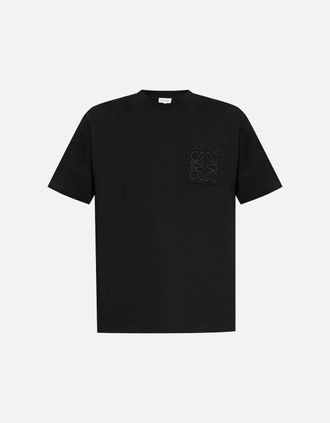 Loewe Mens Loewe Anagram Pocket Embroidery T-Shirt Black - Size: 36