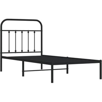 vidaXL Metal Bed Frame without Mattress with Headboard Black 90x200cm Vidaxl