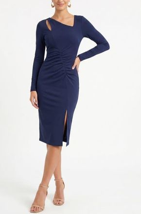 Rachel Roy Bruni Long Sleeve Asymmetrical Midi Dress in Navy at Nordstrom, Size Medium