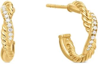 David Yurman 18kt yellow gold Petite Infinity diamond huggie hoop earrings (3mm) - women - 18kt Yellow Gold/Diamond - One Size