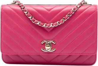 Chanel Pre-owned Vintage Chevron Quilted Crossbody Bag - Dames - Vintage Schoudertas - Roze - ONE Size - Leer - Vintage