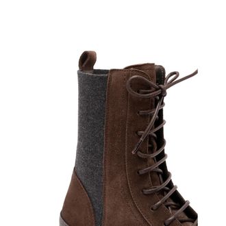 Brunello Cucinelli Monili-Chain Lace-Up Calf Leather Boot - Brown