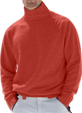 Generic Mens Turtleneck Jumper Long Sleeve Roll Neck Top for Men Basic T-Shirt Lightweight Turtle Neck Sweater Pullover Man Jumper Long Sleeve V Neck Orange