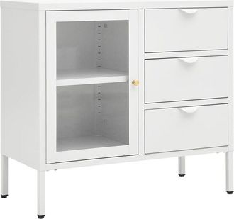 vidaXL Credenza Bianca 75x35x70 cm in Acciaio e Vetro Temperato - Vidaxl