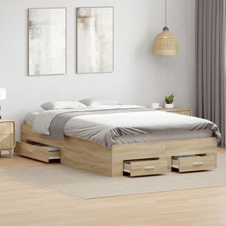 Berkfield Home Bed Frame without Mattress with Drawers Double Engineered Wood in Beige