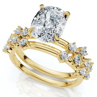 Pompeii3 Certified 2 1/2Ct Cushion Diane Engagement Bridal Set 14k Gold or Pt Lab Grown
