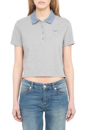 Zadig&Voltaire Mirta Crop Polo in Medium Grey at Nordstrom, Size X-Small
