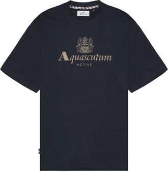 Aquascutum Actieve Grote Logo Tee Navy - Heren - T-shirts - Blauw - 2XL - Katoen - Tops