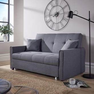 Home Source Industries Velvet Upholstered Two Seater Pull-Out Double Sofa Bed 153 cm in Grey