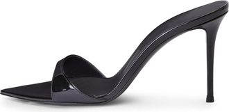 Generic Black,8.5 UK,High Heel Mules for Women Slip On Open Pointed Toe Patent Leather Stiletto Pumps Formal Slingback Mule Sandals Dress Shoes