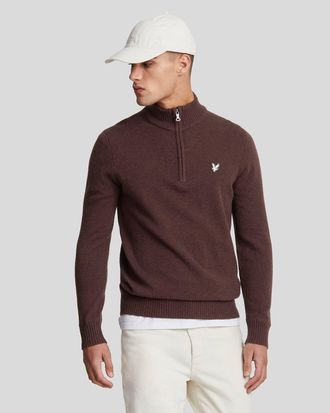 Lyle & Scott Lamswol 1/4 Zip Trui - Rubber Rood