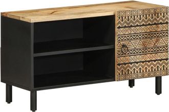 vidaXL Vidaxl - Mueble de tv madera maciza de mango rugosa negro 80x33,5x46 cm
