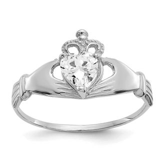 Diamond2Deal 14k White Gold White Cubic Zirconia Claddagh Heart Ring