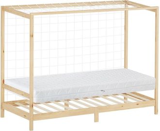 ML Design Ml-design - Cama Infantil 90 X 200 Cm En Forma De Porter&iacute;a De F&uacute;tbol Con Colch&oacute;n 16cm Madera De Pino Color Natural, Cuna Individual Para Ni&ntilde;o Con Somi