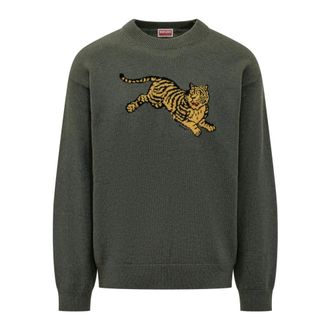 Kenzo Truien & Vesten, Heren, Groen, XL, Katoen, Jumping Tiger Jumper
