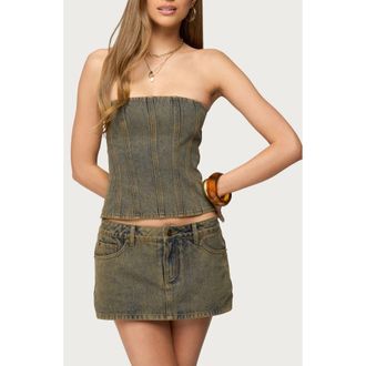 Edikted Camelia Strapless Denim Top in Brown-Washed at Nordstrom, Size X-Small