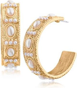 Jardin Faux Pearl Hoop Earrings in White/Gold at Nordstrom Rack