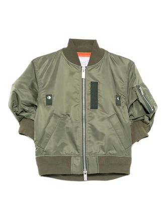 sacai zip-up bomber jacket - women - Polyester/Nylon/Cotton/Polyurethane/Cupro/Polyester - 1 - Green