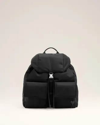 Ami Ami Paris - Black nylon Marcel flap backpack Black - Size: OS - Unisex