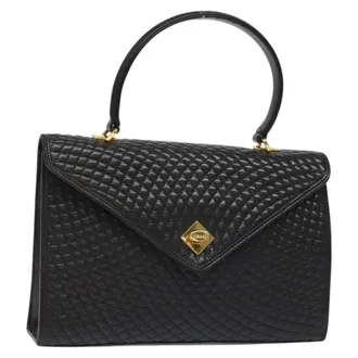 Bally Vintage Quilted Leather Black Leather Handbag (Pre-Owned)