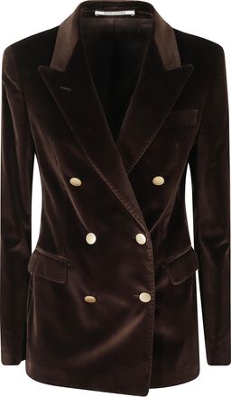 Tagliatore Double-Breasted Velvet Jacket With Notched Lapels And Gold Accents