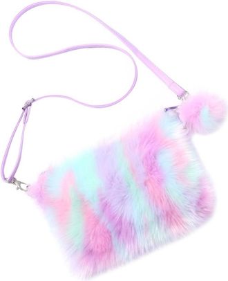Vosarea Rainbow Plush Crossbody Shoulder Bag for Women Soft Skin-friendly Material Tie-dye Sling Purse with Smooth Thread Workmanship for Travel Party Shoppin