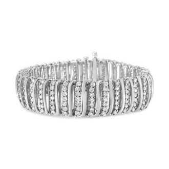 House of Brilliance Silver 8 1/2 Ctw Diamond Chevron S Curved Link Tennis Bracelet in White at Nordstrom