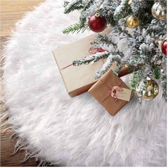 Trade Shop Trade Shop - Tappeto Gonna Copertura Base Albero Di Natale 78cm Peluche Bianco Effetto Neve