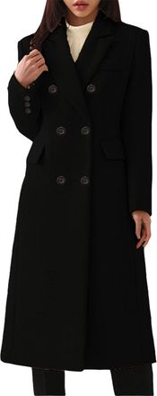 Generic Ladies Wool Coats Notched Lapel Collar Double Breasted Trench Coat Long Wool Blend Pea Coat Autumn Winter Overcoat Plus Size Long Jackets Outerwear,Bl