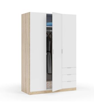 F.R.S. Armario Ropero Vanesa 3 Puertas Abatibles Acabado Blanco Artik Y Roble Canadian. 180 Cm (alto), 121 Cm (ancho), 52 Cm (fondo)