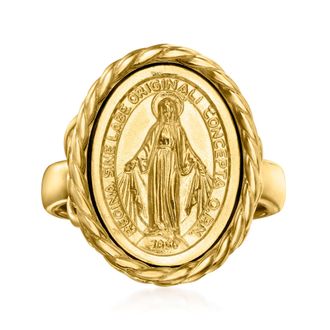 Ross-Simons Italian 18kt Gold Over Sterling Miraculous Medal Frame Ring