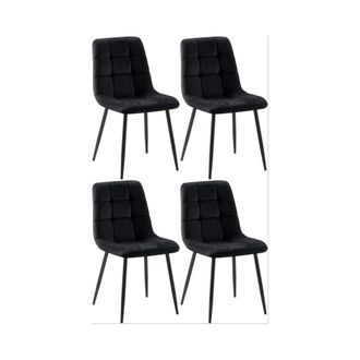 Clp Set de 4 sillas con patas de metal y asiento en Terciopelo Negro