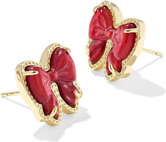 Kendra Scott Haley Bow Stud Womens Earrings Earring Gold Scarlet Red Mother Of Pearl, Brass