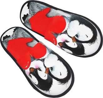Generic Slipper LoveS Day Love Penguins Unisex Fluffy Slippers Furry Indoor Shoes For Women Men Home L