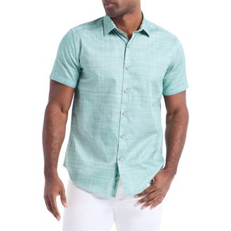 Robert Graham Roth Short Sleeve Cotton Button-Up Shirt in Sage at Nordstrom Rack, Size Xxx-Large