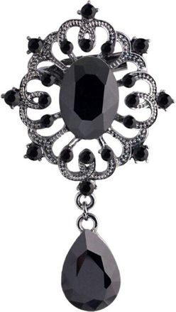 Bluelans Luxury Brooch Stunning Rhinstones Crystals Floral Pin Brooch (Black)
