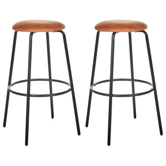 Beliani Beliani - Conjunto De 2 Taburetes De Bar Terciopelo Patas De Acero Negras Sin Reposabrazos Comedor Naranja Morton