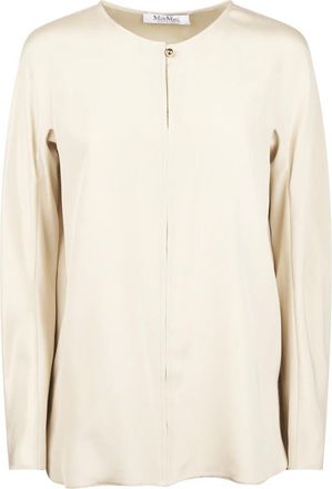 Max Mara Zijden cr&ecirc;pe de Chine blouse - Dames - Blouses - Beige - 2XS - Leer - Overhemden
