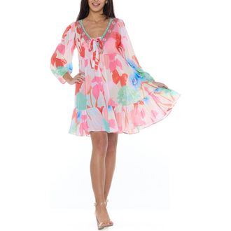 Ranee&rsquo;s Floral Long Sleeve Babydoll Dress in Pink at Nordstrom Rack