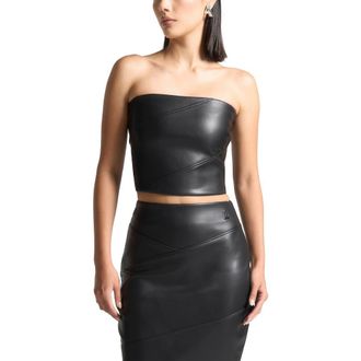 Mani&egrave;re De Voir Bandeau Leather Corset Top in Black at Nordstrom, Size 12