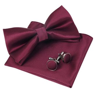 Alizeal Solid Pre-tied Bow Tie Cufflinks Hanky Set for Men Neck Wear, Maroon